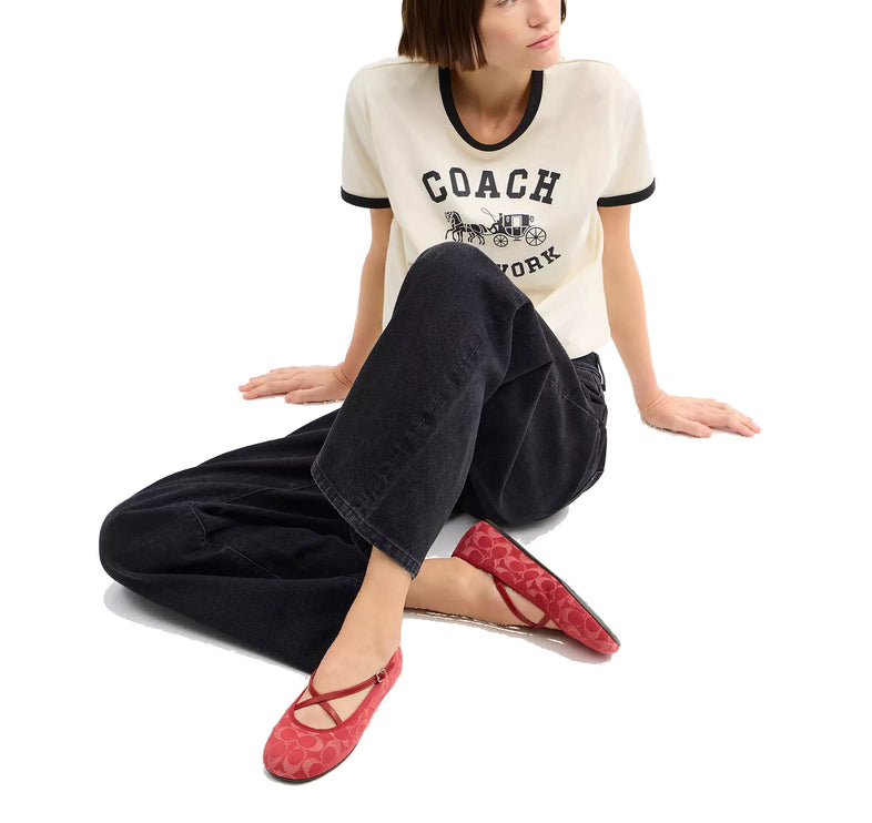 Coach Women's Phoebe Ballet Flat In Signature Denim True Red