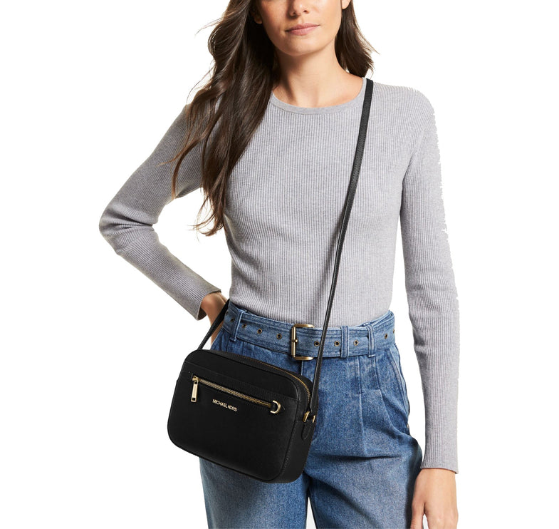 Michael Kors Women's Jet Set Large Saffiano Leather Crossbody Bag Gold/Black