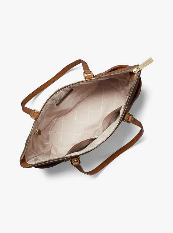 Michael Kors Women's Charlotte Large Saffiano Leather Top-Zip Tote Bag Luggage