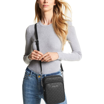 Michael Kors Women's Jet Set Travel Medium Logo Crossbody Bag Black/Silver
