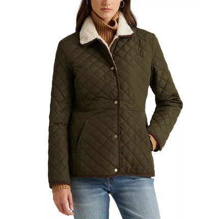 Ralph Lauren Women's Corduroy Trim Quilted Coat Litchfield