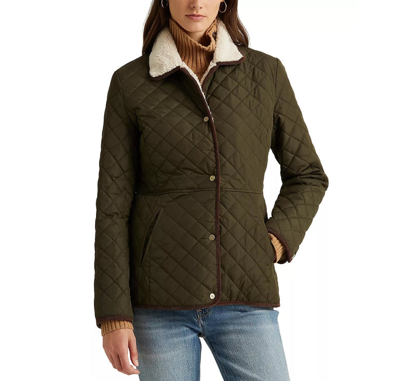 Ralph Lauren Women's Corduroy Trim Quilted Coat Litchfield