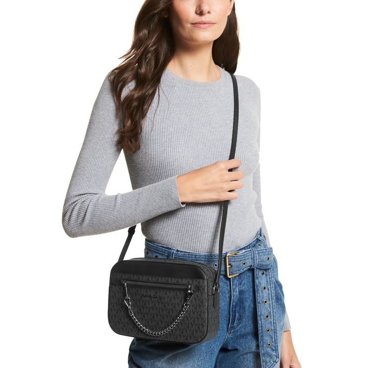 Michael Kors Women's Jet Set Large Logo Crossbody Bag Silver/Black