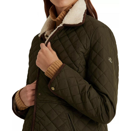 Ralph Lauren Women's Corduroy Trim Quilted Coat Litchfield