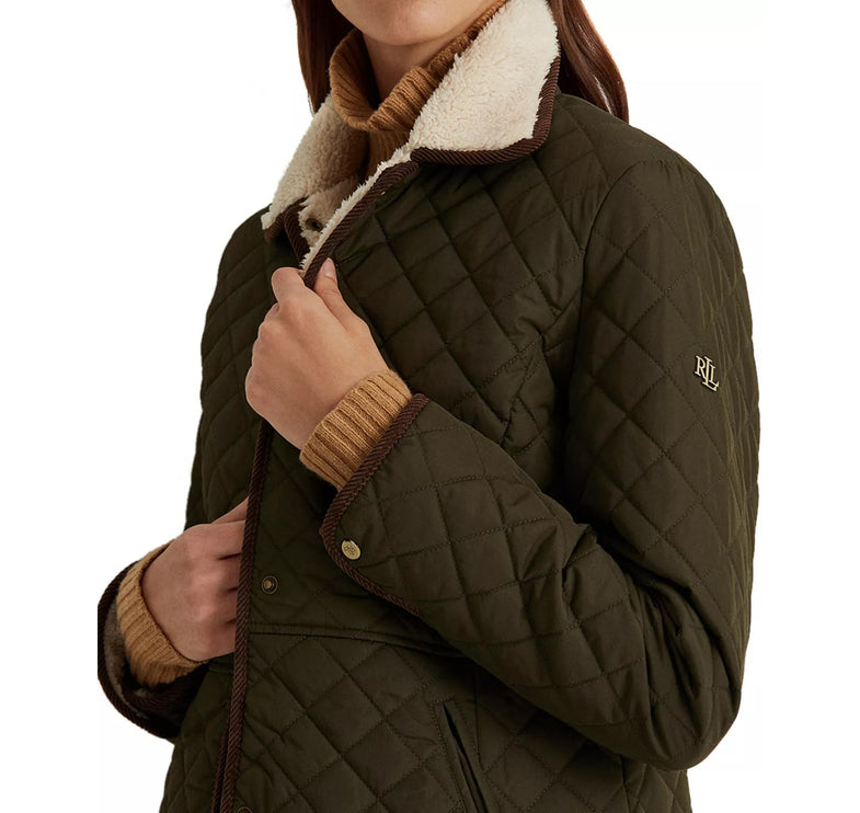 Ralph Lauren Women's Corduroy Trim Quilted Coat Litchfield