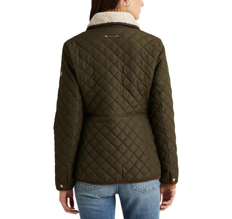 Ralph Lauren Women's Corduroy Trim Quilted Coat Litchfield