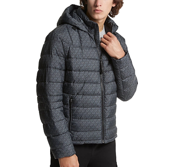 Michael Kors Men's Logo Print Quilted Puffer Jacket Charcoal