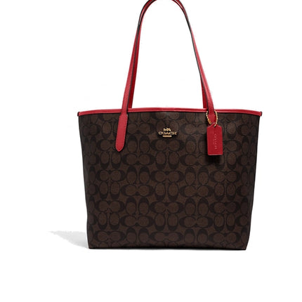 Coach Women's City Tote In Signature Canvas Gold/Brown 1941 Red