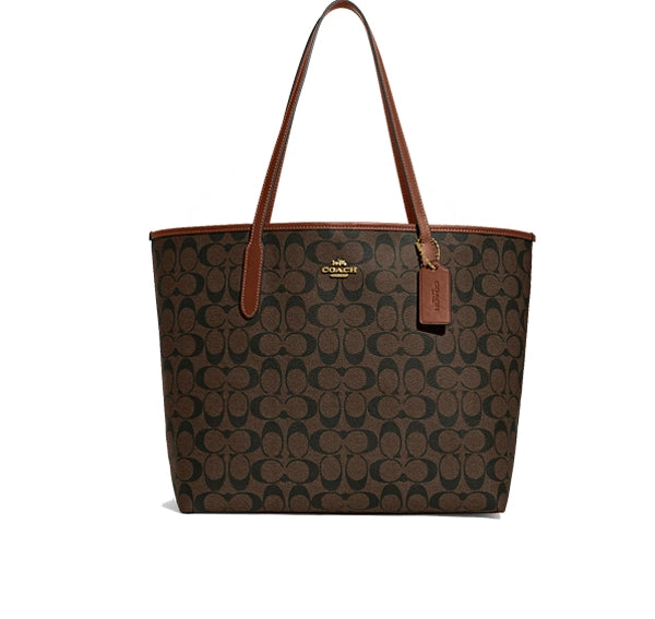 Coach Women's City Tote In Signature Canvas Gold/Brown/Redwood