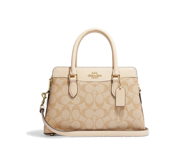 Coach Women's Mini Darcie Carryall In Blocked Signature Canvas Gold/Light Khaki Multi