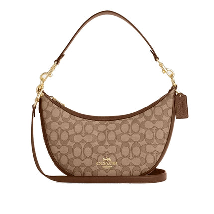 Coach Women's Aria Shoulder Bag In Signature Jacquard Gold/Khaki/Saddle Multi