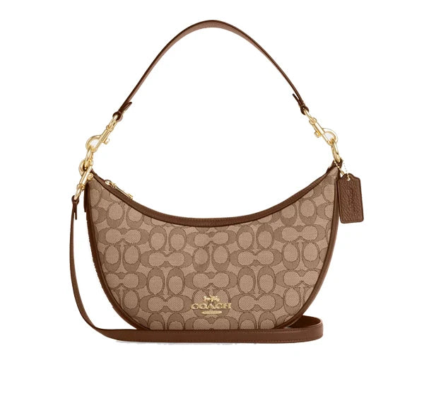 Coach Women's Aria Shoulder Bag In Signature Jacquard Gold/Khaki/Saddle Multi - Hemen Kargoda