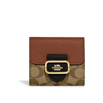 Coach Women's Small Morgan Wallet In Colorblock Signature Canvas Gold/Khaki Multi