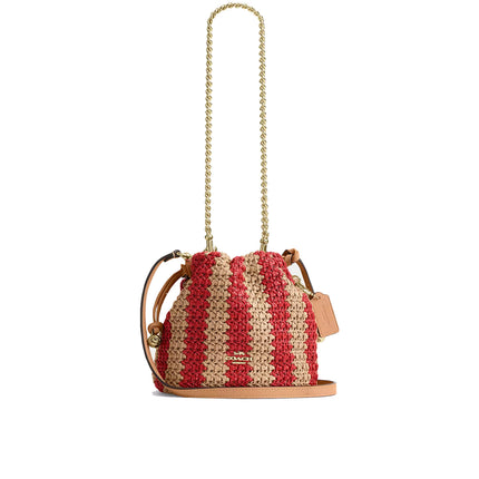Coach Women's Faye Mini Drawstring Bag With Stripes Gold/Red/Tan