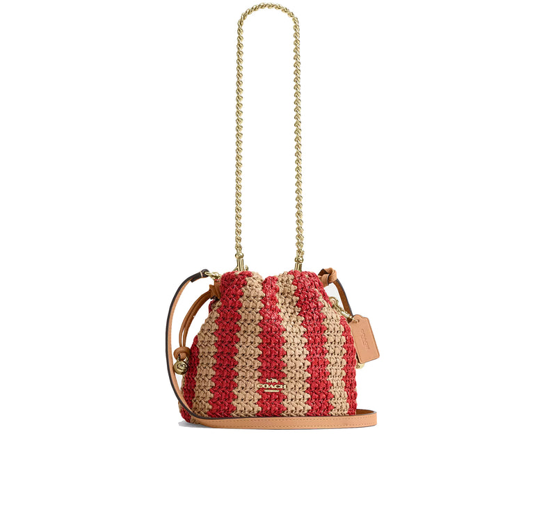 Coach Women's Faye Mini Drawstring Bag With Stripes Gold/Red/Tan