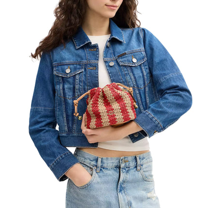 Coach Women's Faye Mini Drawstring Bag With Stripes Gold/Red/Tan