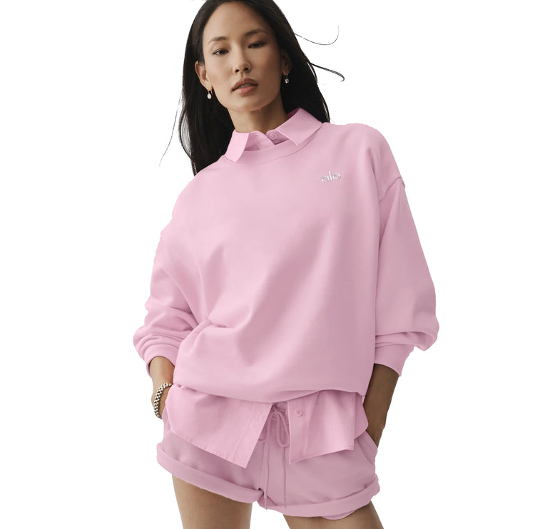 alo Women's Accolade Crew Neck Pullover Pink Marshmallow