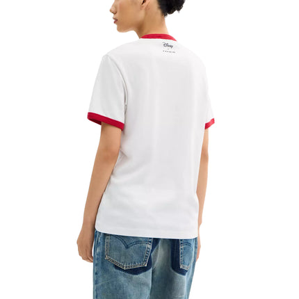 Coach Women's Disney X Coach Mickey Graphic Ringer T-Shirt In Organic Cotton White