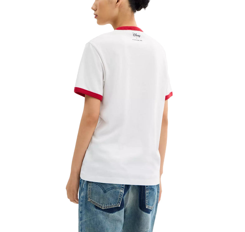 Coach Women's Disney X Coach Mickey Graphic Ringer T-Shirt In Organic Cotton White