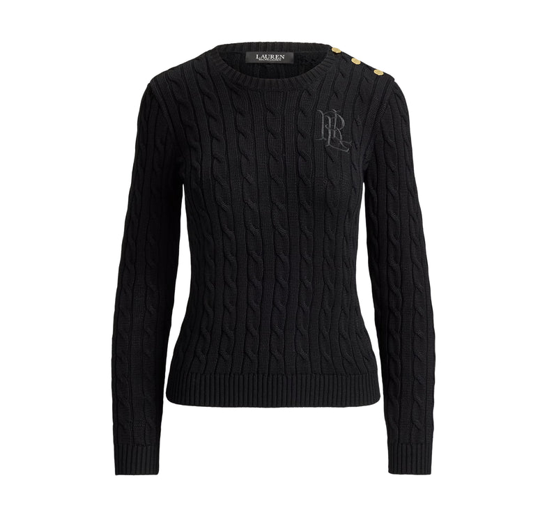 Polo Ralph Lauren Women's Button-Trim Cable-Knit Sweater Black