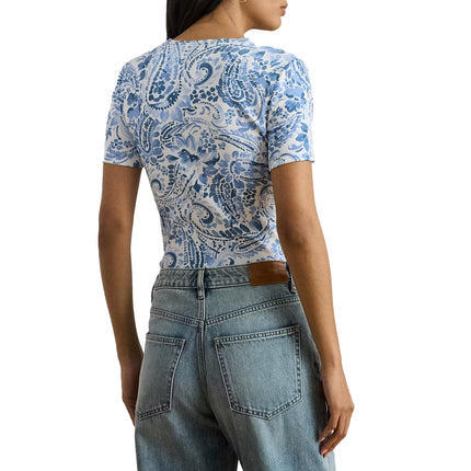 Polo Ralph Lauren Women's Paisley Stretch Cotton Crewneck Tee White/Blue
