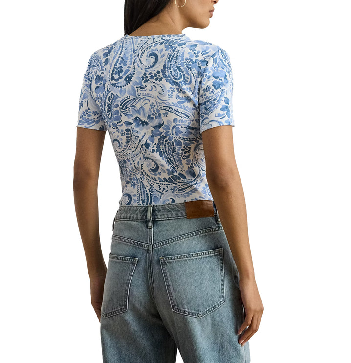 Polo Ralph Lauren Women's Paisley Stretch Cotton Crewneck Tee White/Blue