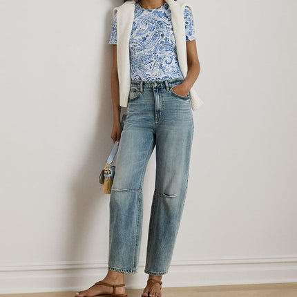 Polo Ralph Lauren Women's Paisley Stretch Cotton Crewneck Tee White/Blue