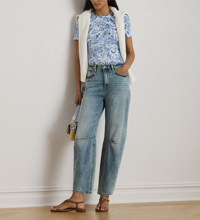 Polo Ralph Lauren Women's Paisley Stretch Cotton Crewneck Tee White/Blue