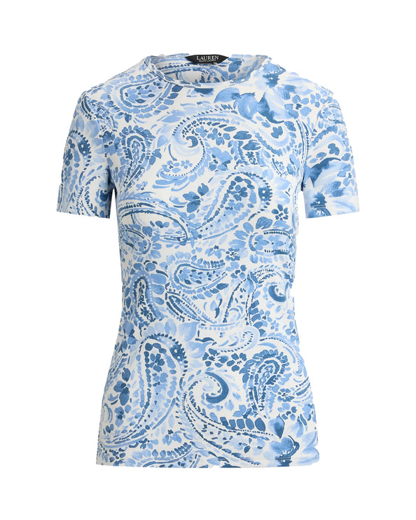 Polo Ralph Lauren Women's Paisley Stretch Cotton Crewneck Tee White/Blue