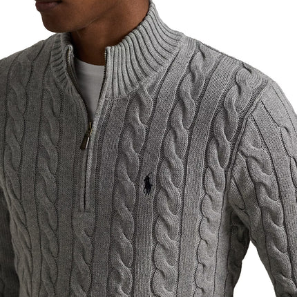 Polo Ralph Lauren Men's Cable-Knit Cotton Quarter-Zip Sweater Fawn Grey Heather