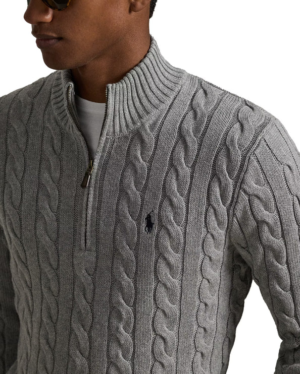 Polo Ralph Lauren Men's Cable-Knit Cotton Quarter-Zip Sweater Fawn Grey Heather