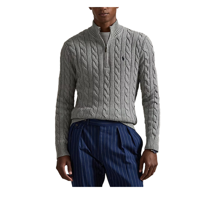 Polo Ralph Lauren Men's Cable-Knit Cotton Quarter-Zip Sweater Fawn Grey Heather