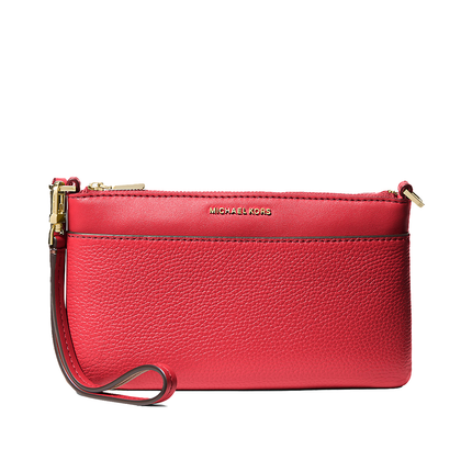 Michael Kors Women's Jet Set Medium Pebbled Leather Wristlet Crimson/Gold