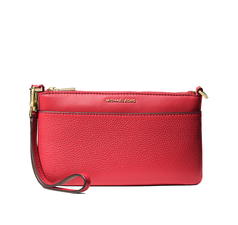 Michael Kors Women's Jet Set Medium Pebbled Leather Wristlet Crimson/Gold