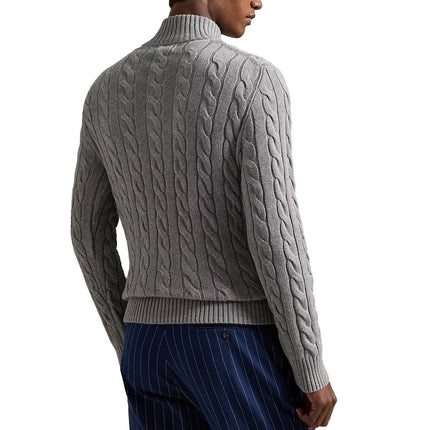 Polo Ralph Lauren Men's Cable-Knit Cotton Quarter-Zip Sweater Fawn Grey Heather