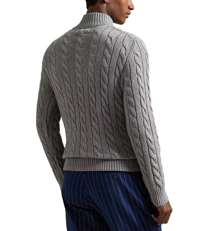 Polo Ralph Lauren Men's Cable-Knit Cotton Quarter-Zip Sweater Fawn Grey Heather