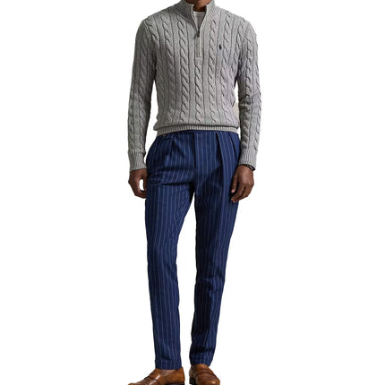 Polo Ralph Lauren Men's Cable-Knit Cotton Quarter-Zip Sweater Fawn Grey Heather