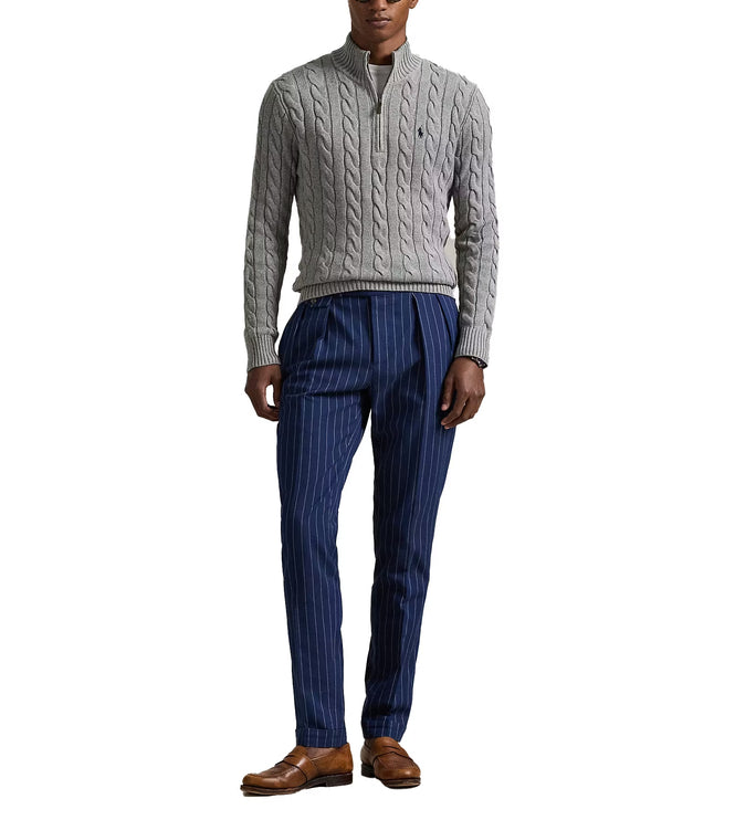 Polo Ralph Lauren Men's Cable-Knit Cotton Quarter-Zip Sweater Fawn Grey Heather