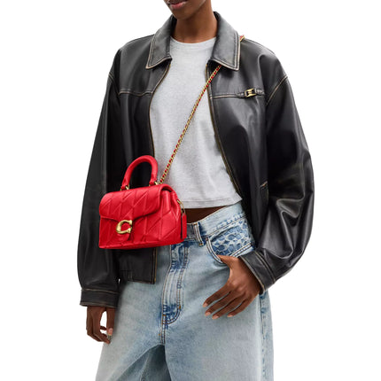 Coach Women's Tabby Top Handle Bag With Quilting Brass/Candy Apple