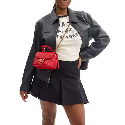 Coach Women's Tabby Top Handle Bag With Quilting Brass/Candy Apple