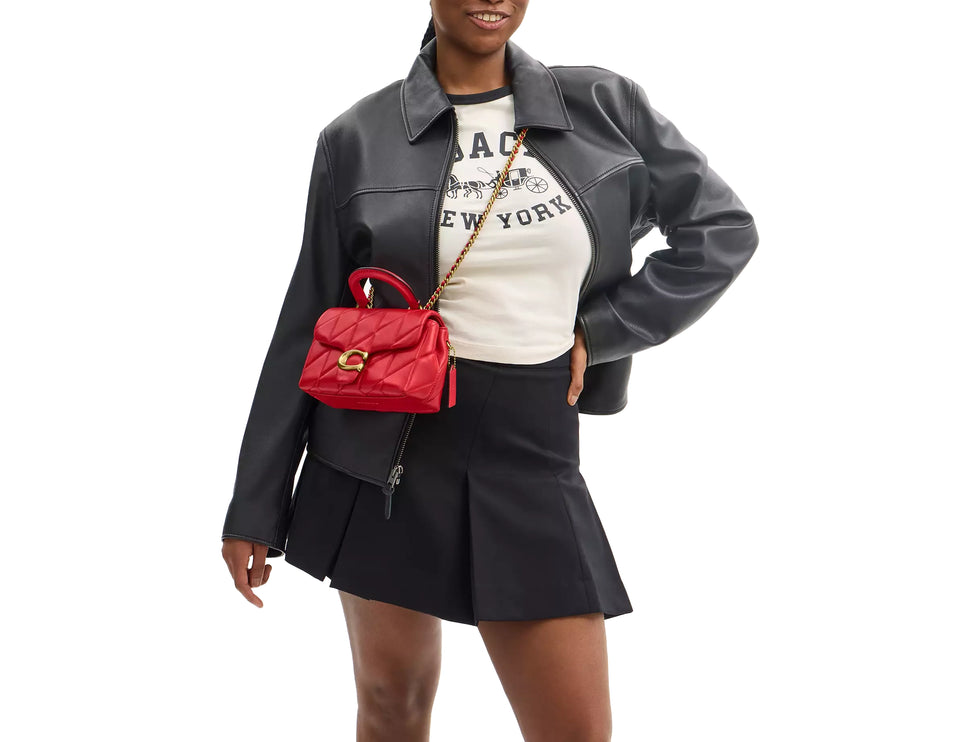 Coach Women's Tabby Top Handle Bag With Quilting Brass/Candy Apple