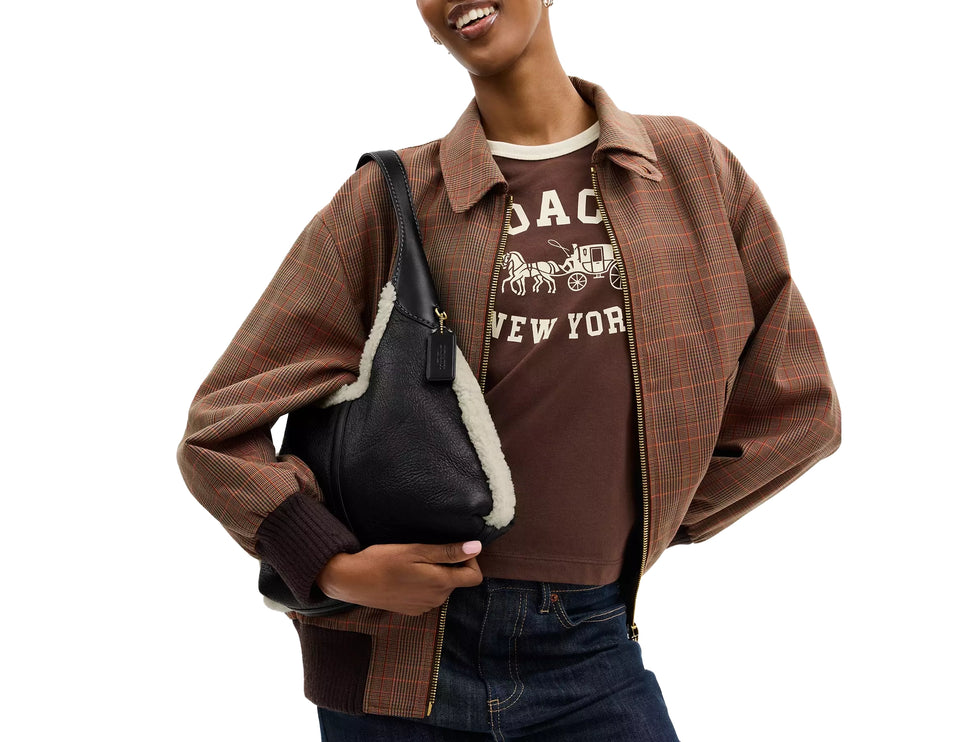 Coach Women's Brooklyn Shoulder Bag 28 In Shearling Brass/Black Natural