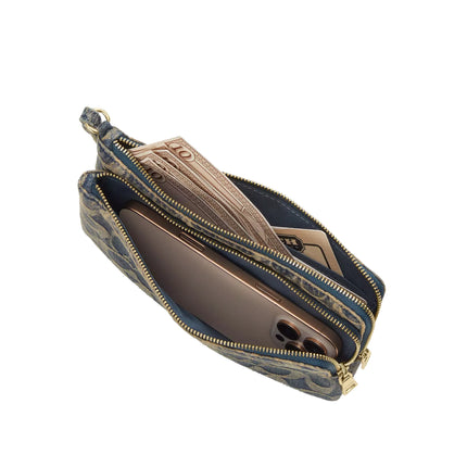 Coach Women's Double Zip Wristlet In Signature Regenerative Cotton Denim Gold/Denim