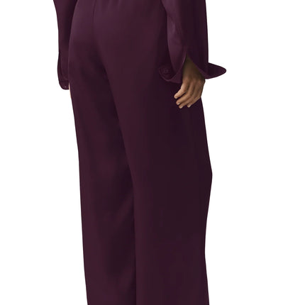 alo Women's Satin High-Waist Smooth Talker Pant (Long) Rich Bordeaux