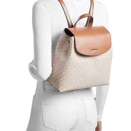 Michael Kors Women's Maya Medium Signature Logo Backpack Vanilla/Gold