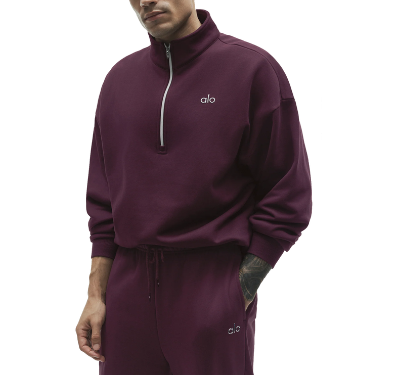 alo Men's Accolade 1/4 Zip Pullover Rich Bordeaux