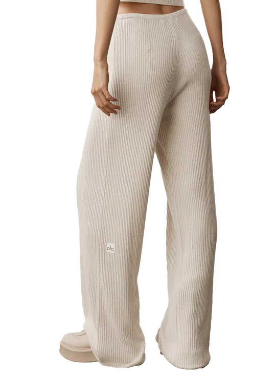 alo Women's Sweater Knit Mid-Rise Unwind Wide Leg Pant Oatmeal Heather