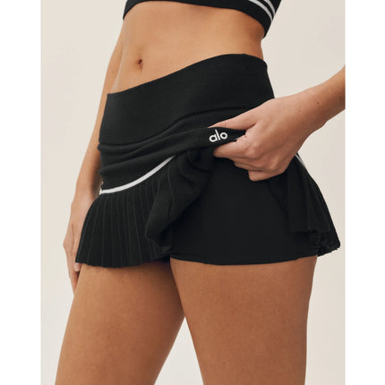 alo Women's Cotton Cashmere High-Waist My Serve Tennis Skirt Black/White