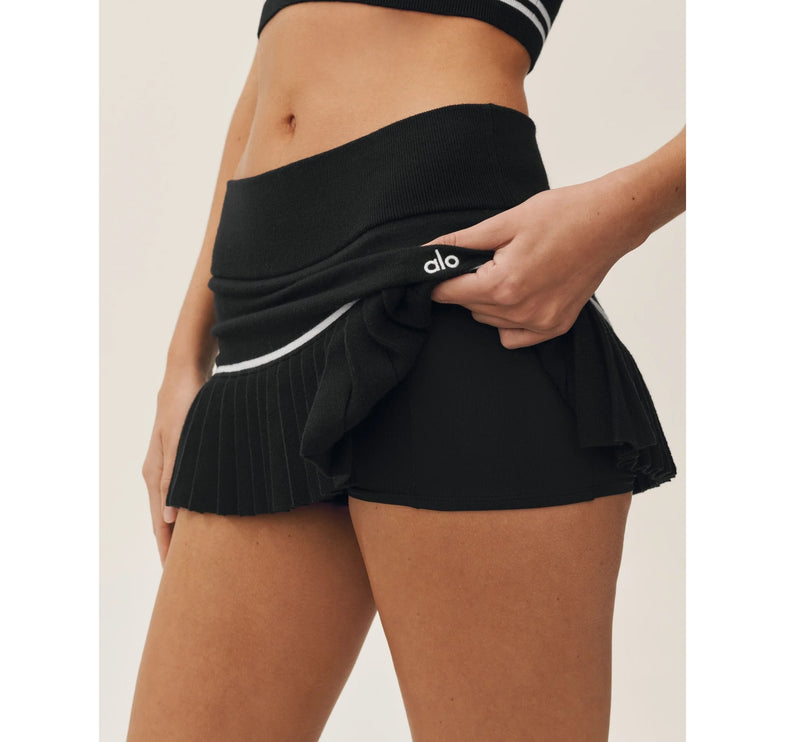 alo Women's Cotton Cashmere High-Waist My Serve Tennis Skirt Black/White
