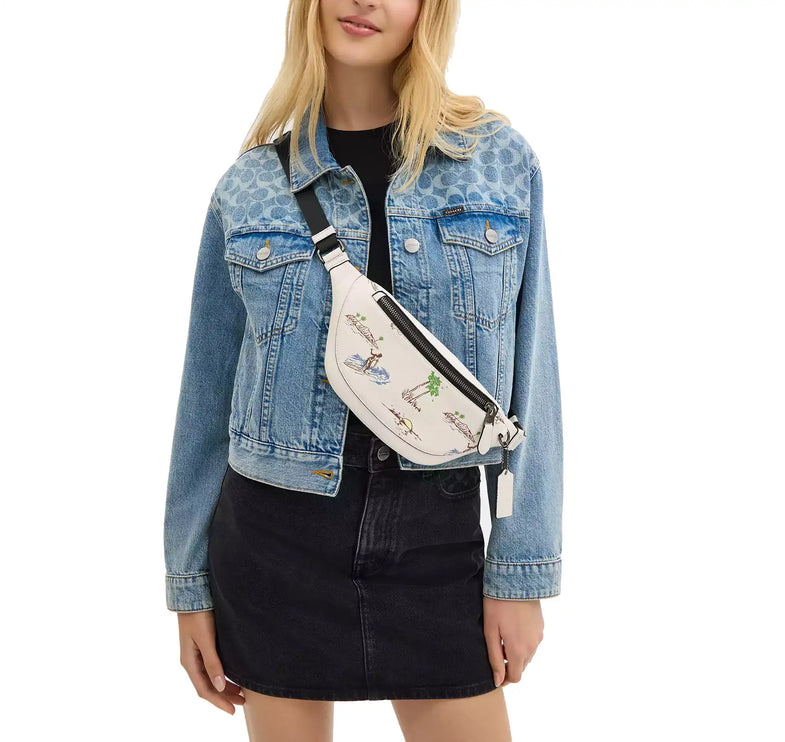 Coach Unisex Warren Mini Belt Bag With Surf Print Gunmetal/Chalk Multi